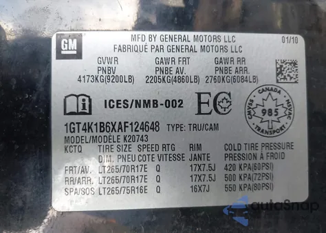 2010 GMC Sierra 2500Hd Slt z USA, uszkodzony, nr VIN 1GT4K1B6XAF124648